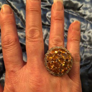 Simulated golden topaz cocktail ring, size 7.5